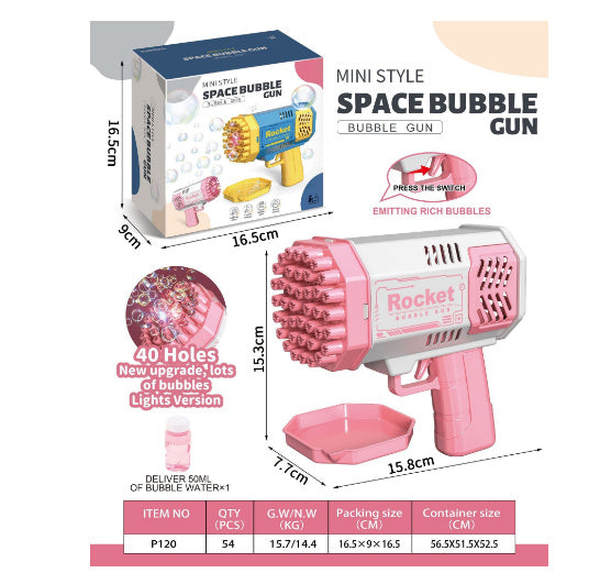 69-Hole Bubble Gun Rocket – Light-Up Automatic Bubble Blower Toy