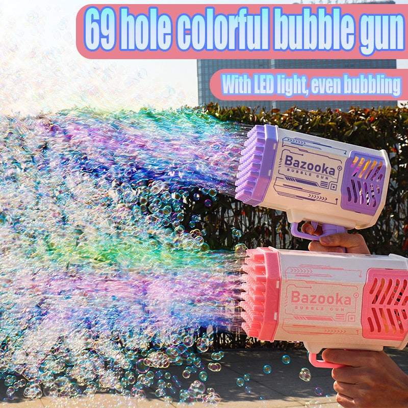 69-Hole Bubble Gun Rocket – Light-Up Automatic Bubble Blower Toy