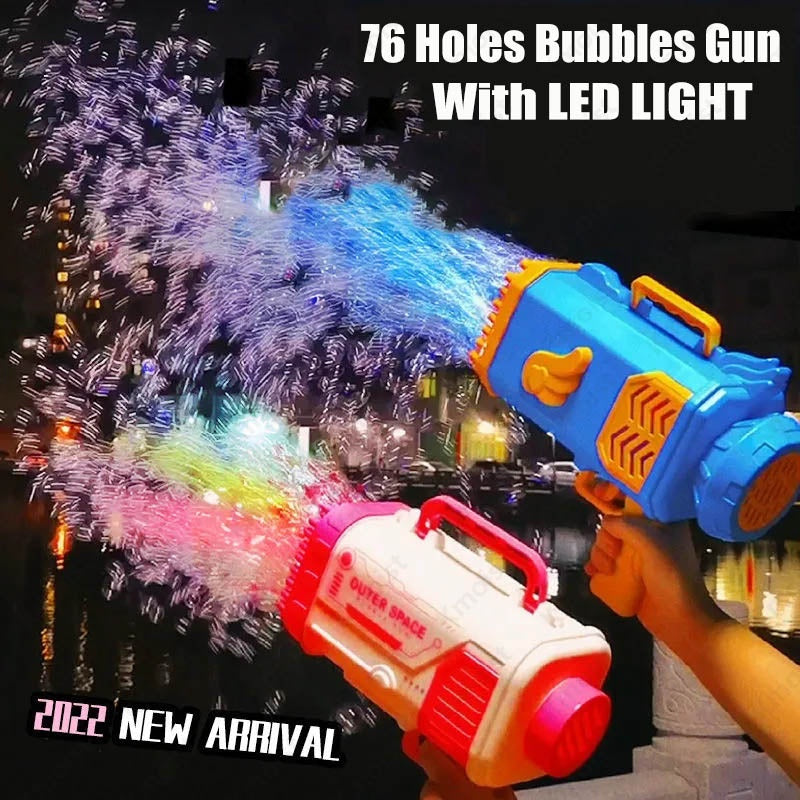 69-Hole Bubble Gun Rocket – Light-Up Automatic Bubble Blower Toy