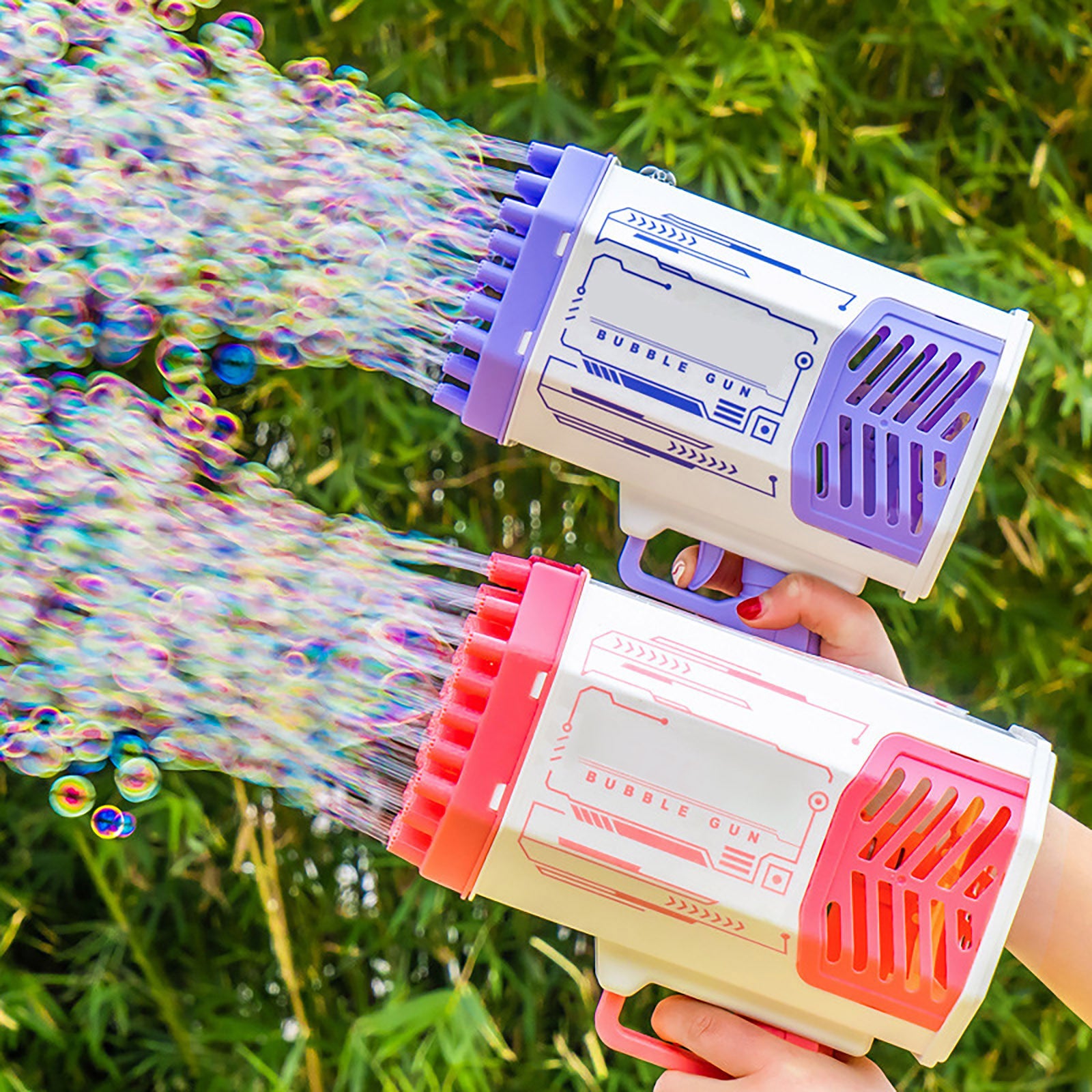 69-Hole Bubble Gun Rocket – Light-Up Automatic Bubble Blower Toy